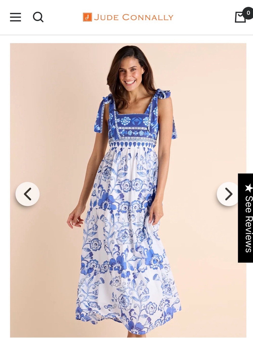 Jude Connally White and Blue Floral Tie-Shoulder Maxi Dress